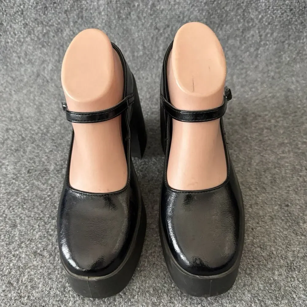 ASOS DESIGN Polar Chunky Platform Mary Jane High Heel Shoes Patent Buckle Size 6